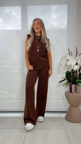 0820 Knitted set solid round neck