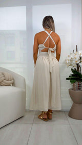 0168 Smocking upper tie back midi dress