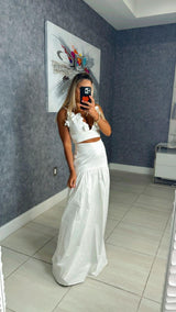5088 Flower top and maxi skirt set