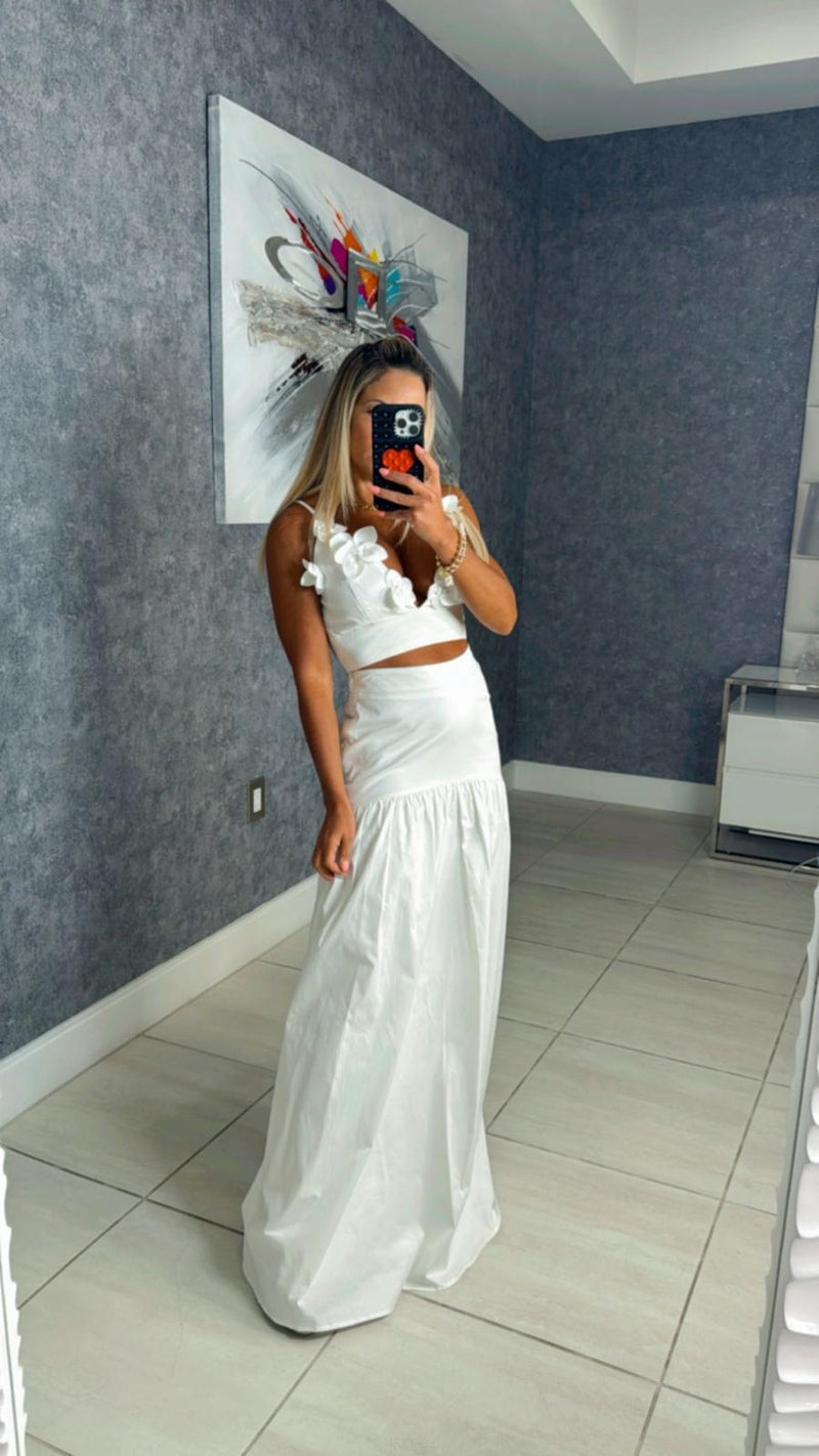5088 Flower top and maxi skirt set