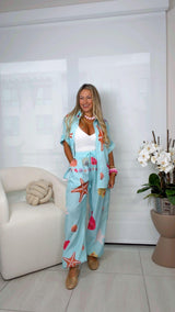 M858 Starfish breeze blouse and pants set