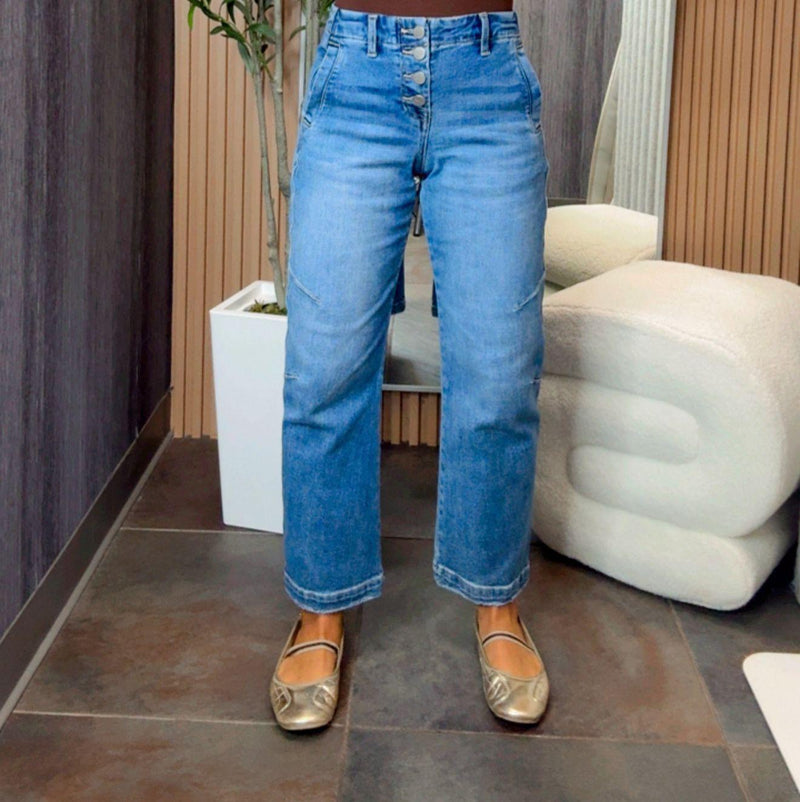 1402 Mid rise fit crop barrel denim pants