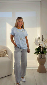 6924 Shiny and pearls hearts top