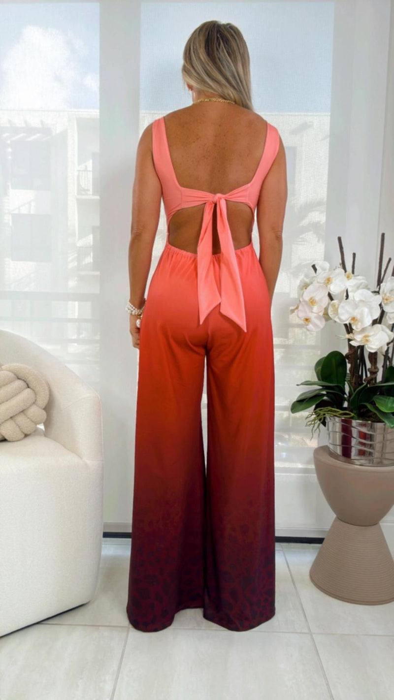 1601 Gradient print tie back jumpsuit