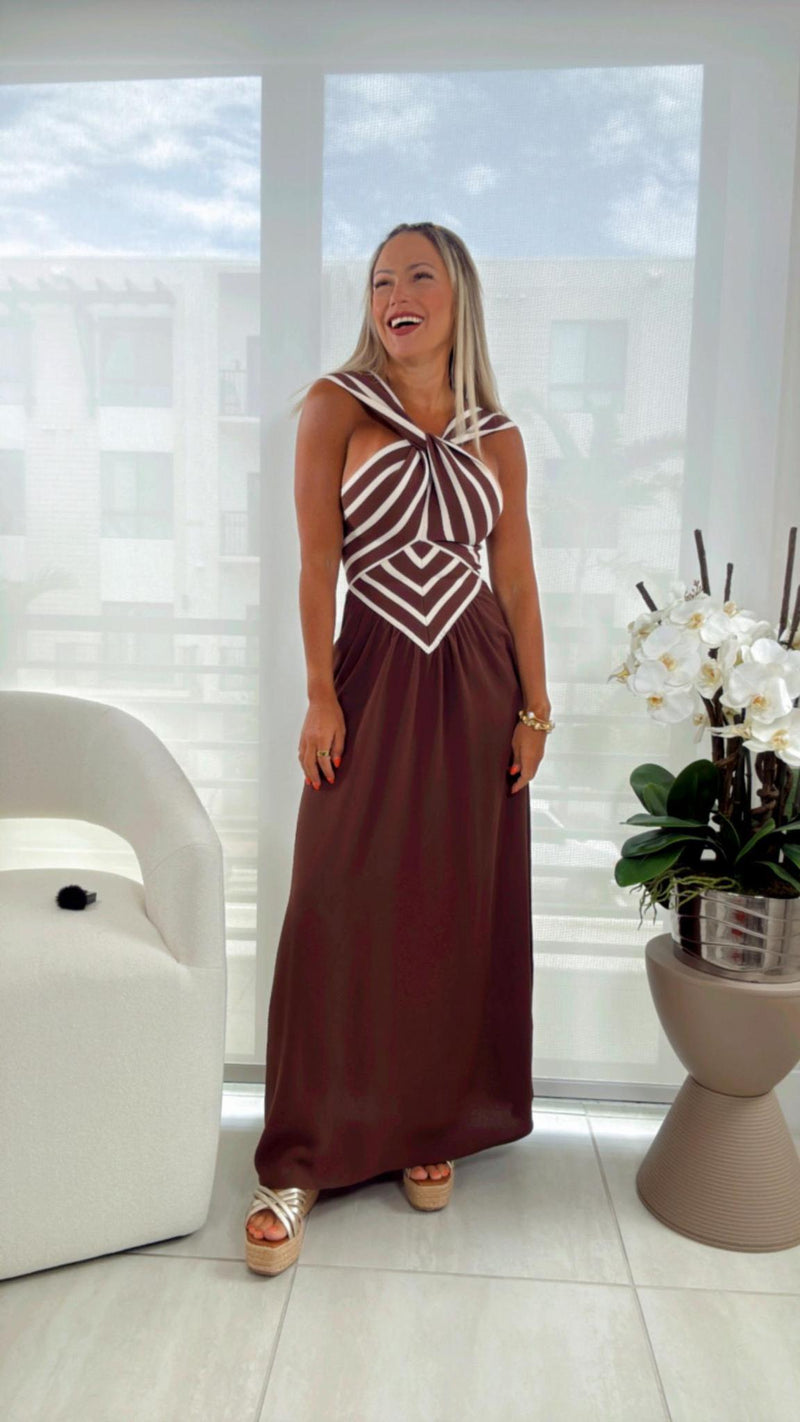 3302 Contrast stripe midi dress