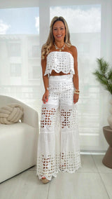 2519 Lace ruffle tube top and pants set