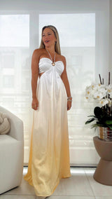 0025 Sunrise ombre halter neck maxi dress