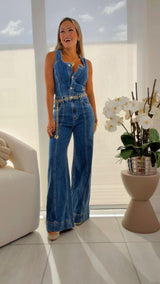 4098 Sleeveless denim jumpsuit