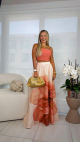 1344 Flower print skirt and top set