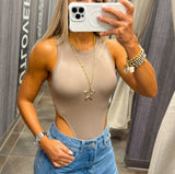 3929 Round neck high leg bodysuit