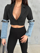 1350 Crop blazer with denim sleeve