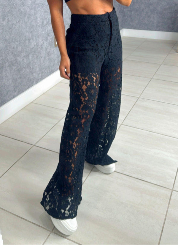 4071 High waist wide leg lace trousers pants