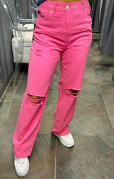 8476 High waist straight pants with slits