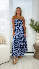 2732 Strapless printed midi dress