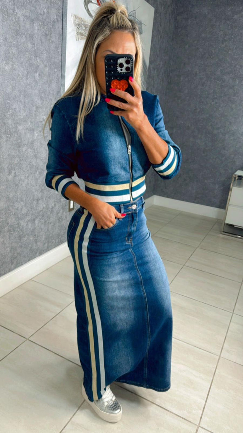 0273 Denim zip up jacket and skirt set