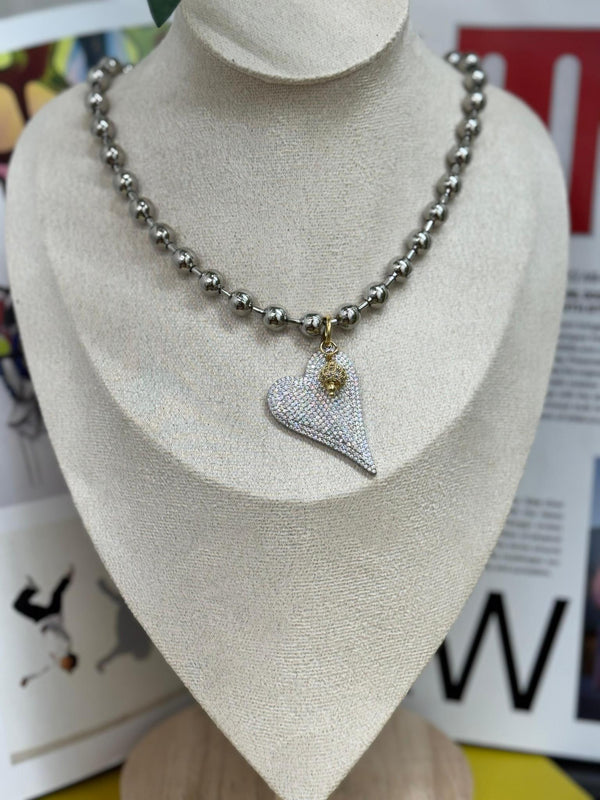 DL82 Big charm militar necklace silver and gold