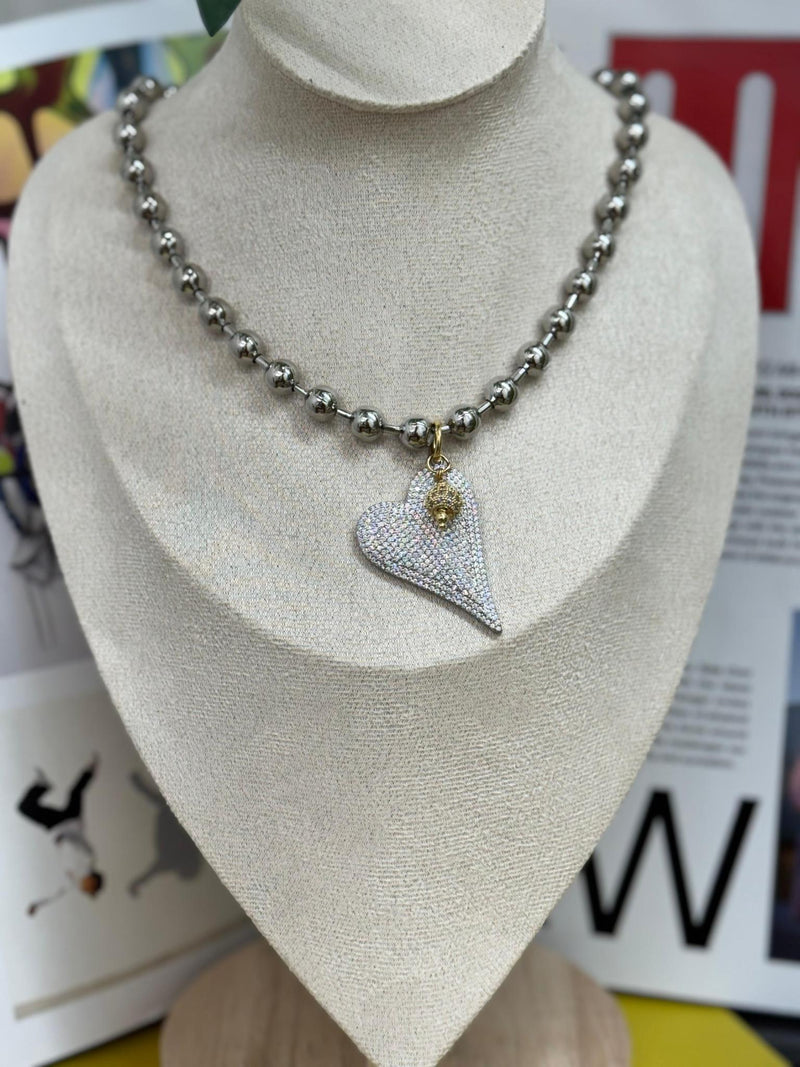 DL82 Big charm militar necklace silver and gold