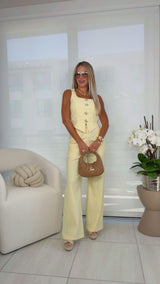 8873 Golden buttons vest and pants set