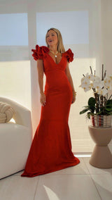 1286 Glittered ruffle sleeve maxi dress