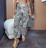 3083 Leopard barrel denim pants