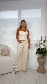 4191 Embroidery strapless top and pants set