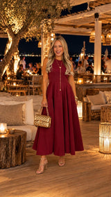 3308 Smocking back halter maxi dress