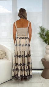 6687 Embroidery top and maxi skirt set