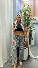 1400 Mid rise fit leopard barrel pants