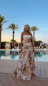 1807 Drapped mesh strapless dress