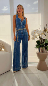 4098 Sleeveless denim jumpsuit