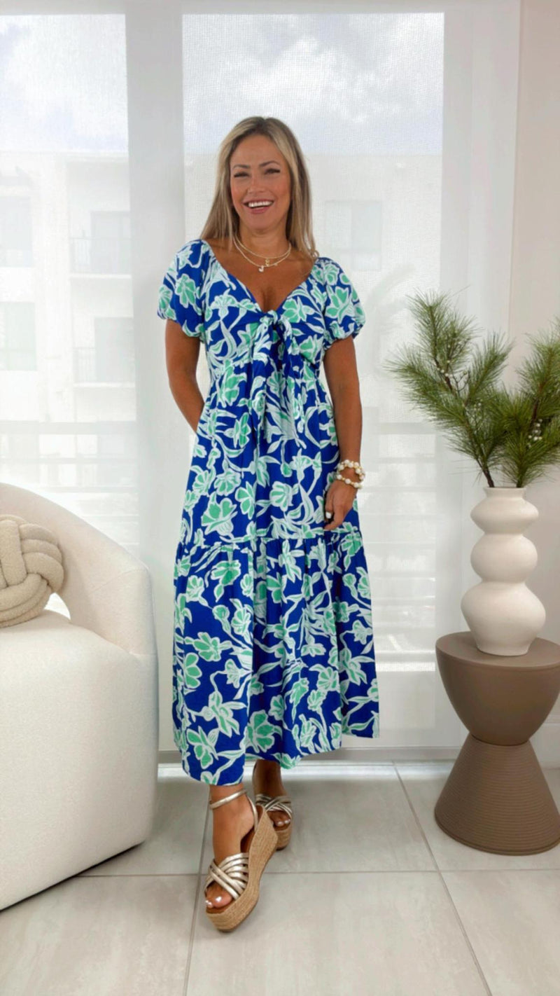 7024 Front tie woven midi dress