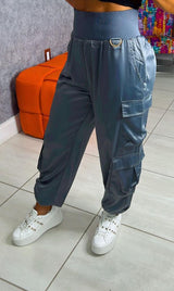 0382 Satin cargo jogger pants