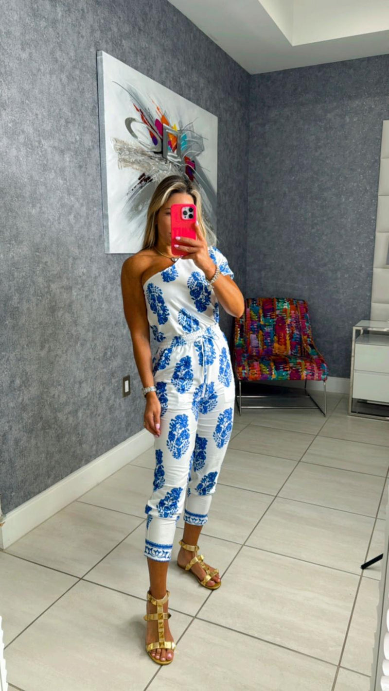 3236 Printed one shoulder jumpsuit