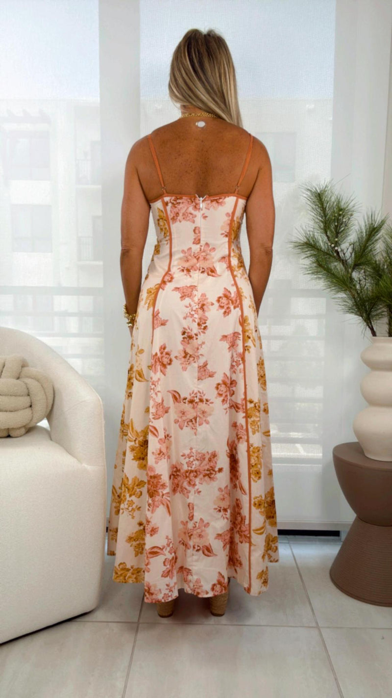 2563 Printed woven midi dress with cami top