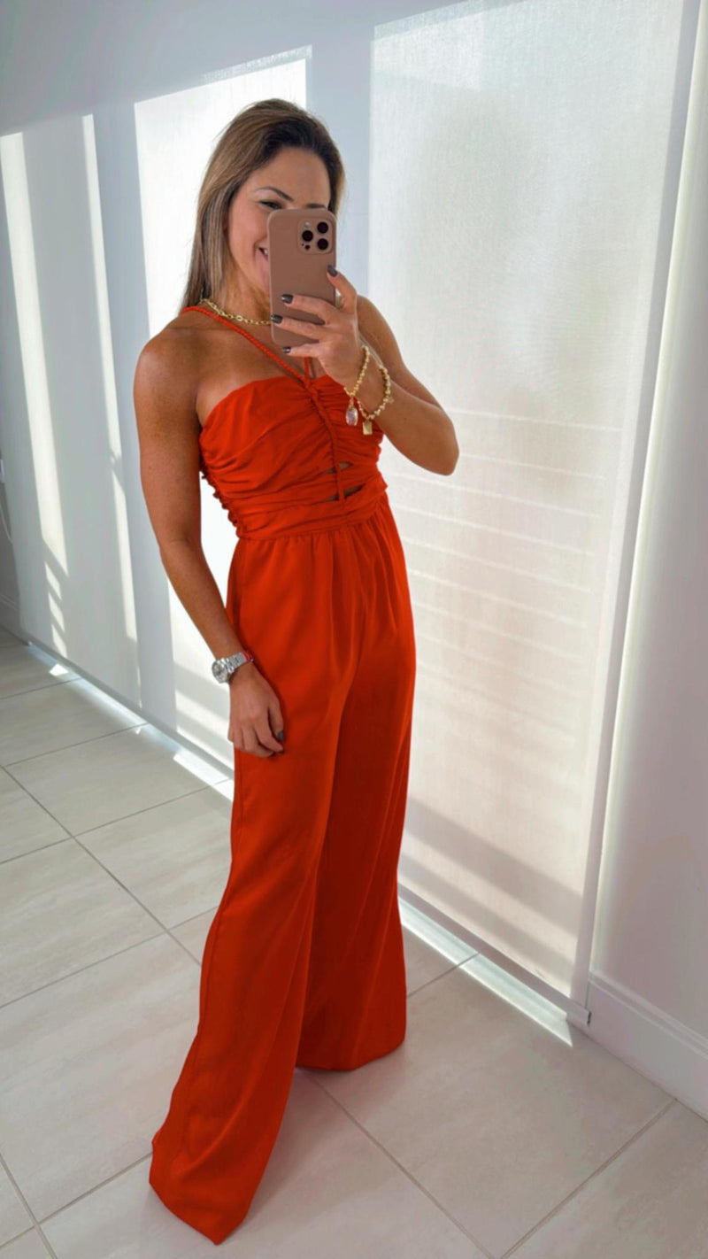5734 Braided strap satin tube jumpsuit