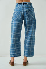 5483 New plaid semi barrel pants with belt