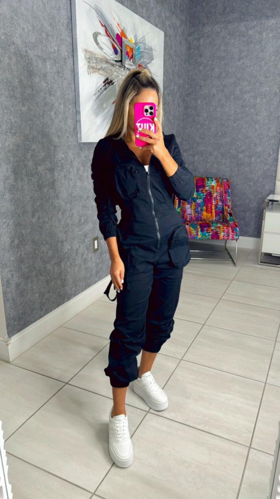9475 Hooded cargo jumpsuit