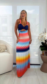 1553 Sunset printed maxi dress
