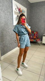 1196 Star pattern short sleeve denim romper