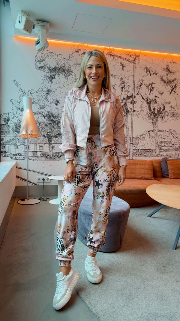 1707 Leopard star printed jacket and jogger set KIUT