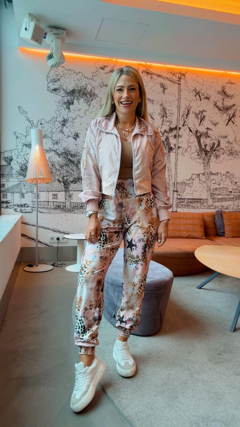 1707 Leopard star printed jacket and jogger set KIUT