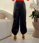 1112 Elastic waist faux leather joggers