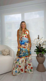 3606 Printed maxi dress with halter neck