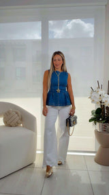 4090 Denim peplum top