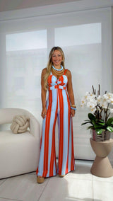 1943 Striped print tie back jumpsuit kiut