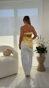 6398 Strapless asymmetric satin top