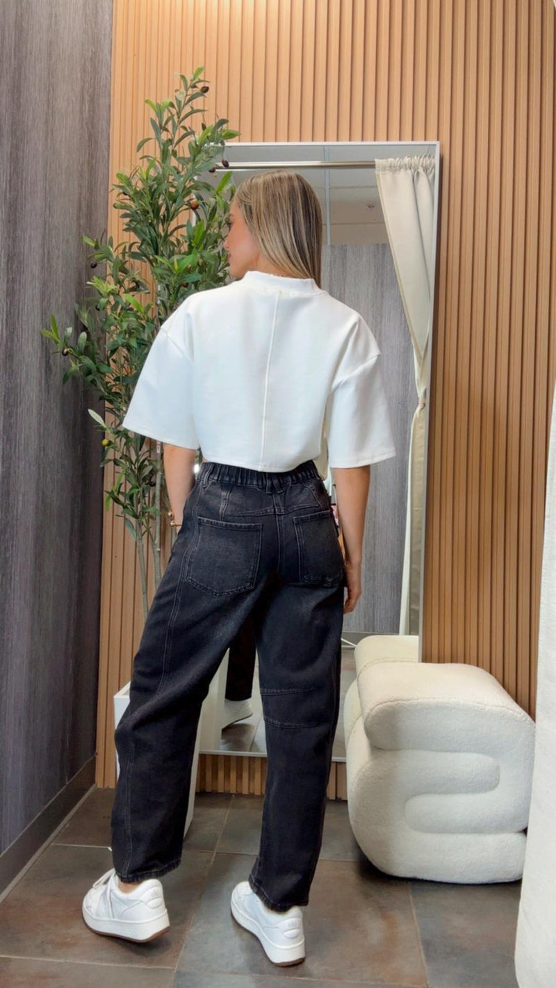 5094 Mock neck crop oversize t-shirt