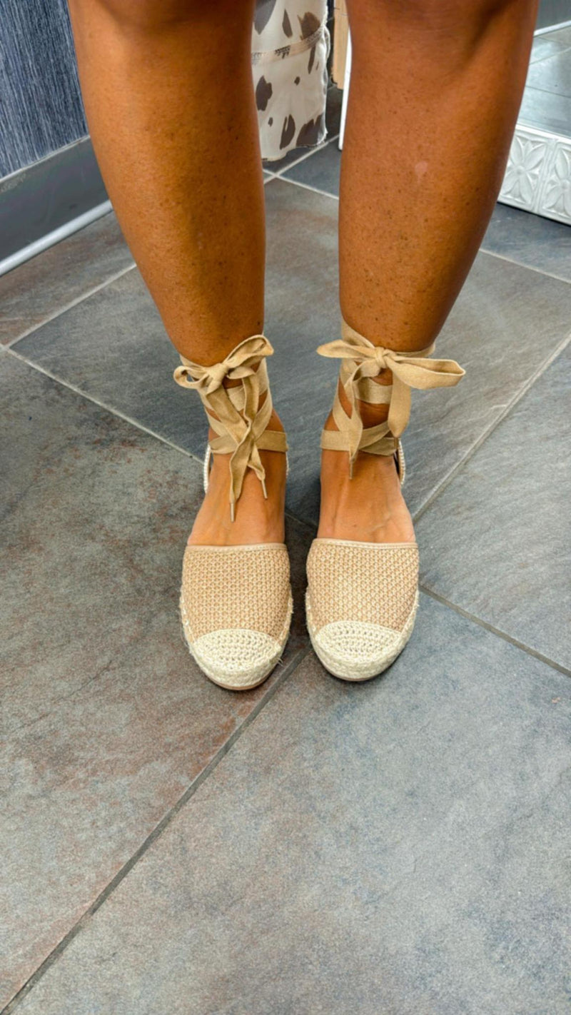 I03 Santorini leg wrap crochet espadrilles