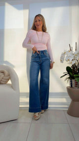 1089 High rise ankle wide seam detailed pants