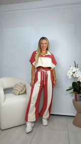 0058 Collar neck top and pants set